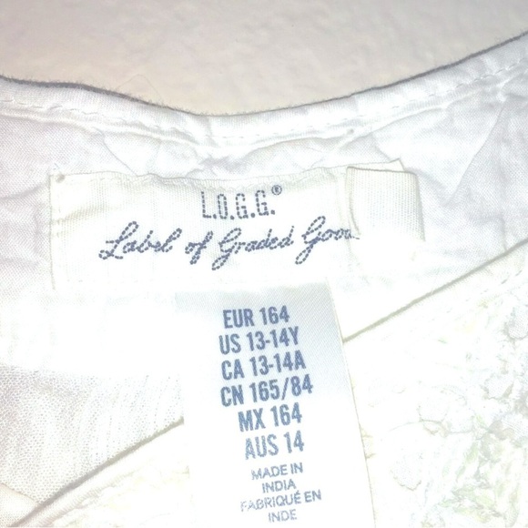 L.O.G.G. White Beaded Peasant Top, Tie Waist, 13 - 14 NWOT - Picture 5 of 6